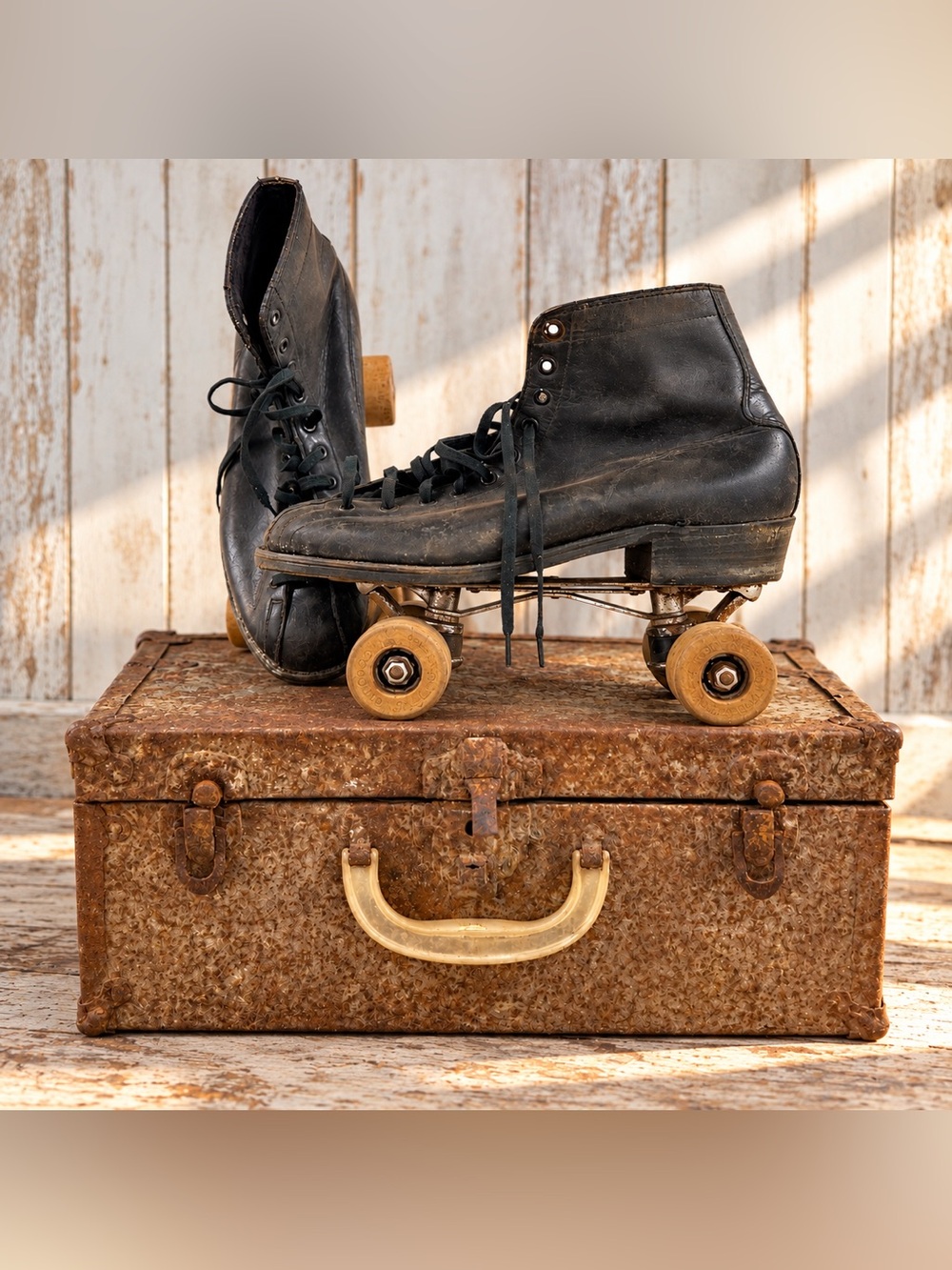 Antique 1920s Chicago Roller Skate Co Ware Bros Size 6 Wood Wheels Case & Key